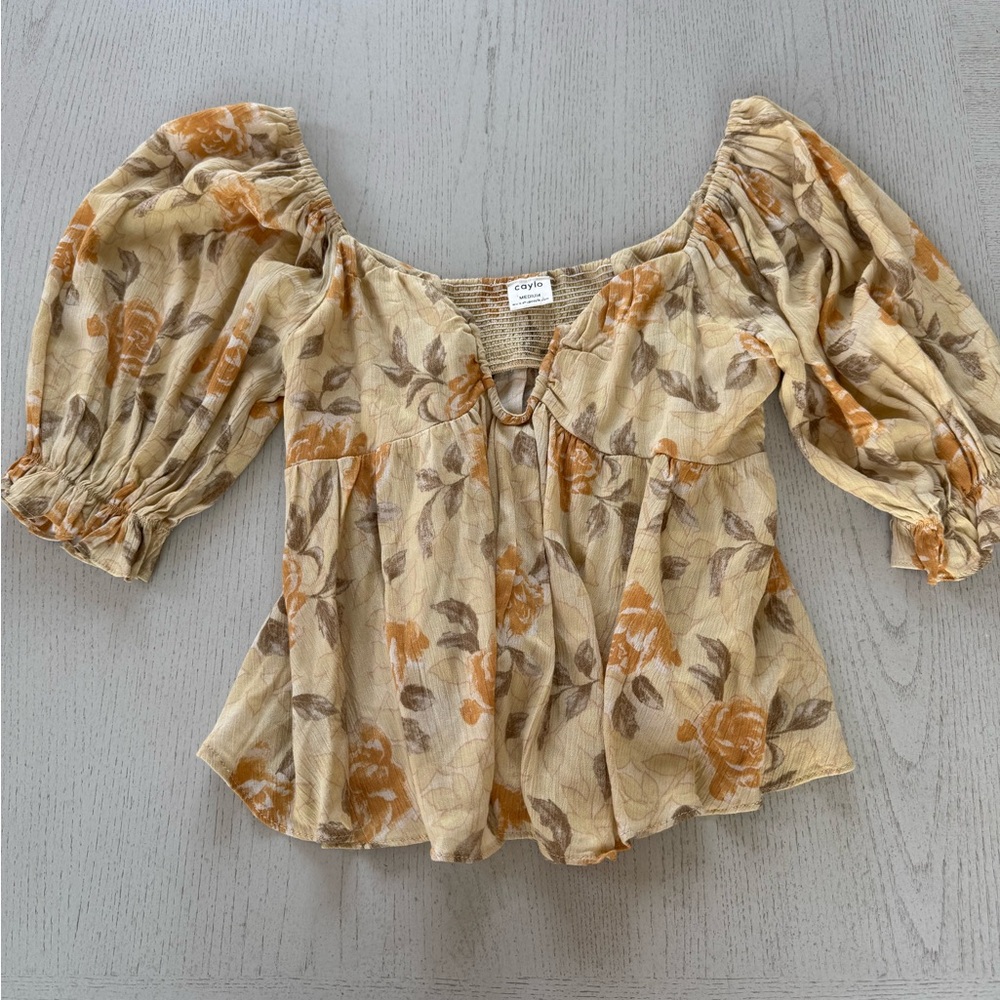 Caylo Sunshine Floral Off Shoulder Top Size Med Cottagecore Fairycore Girly